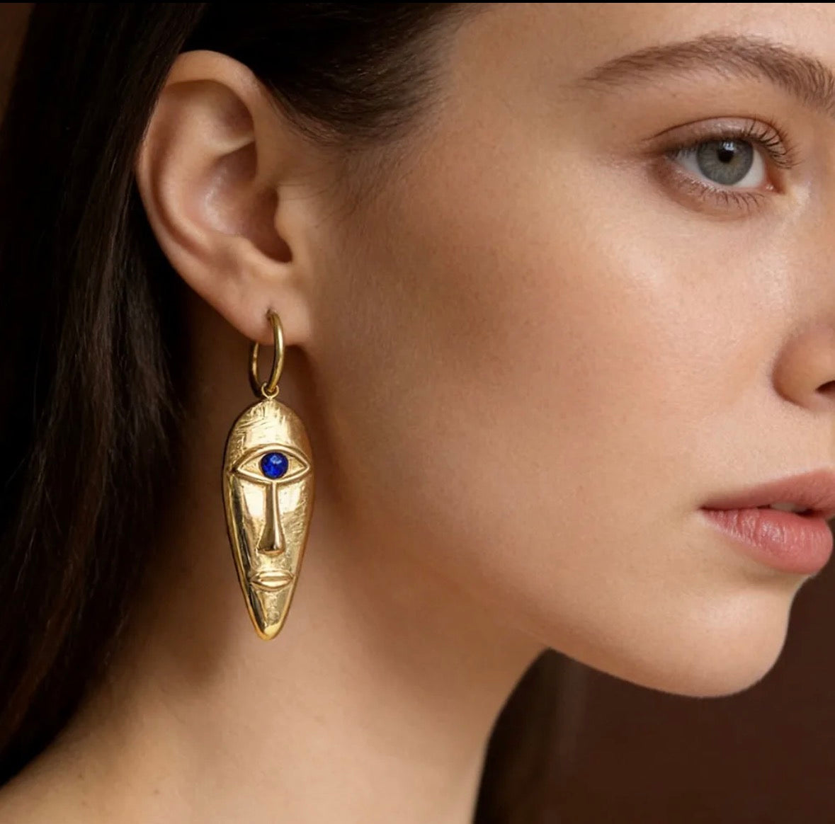 Still Processing Gold Drop Face Earrings