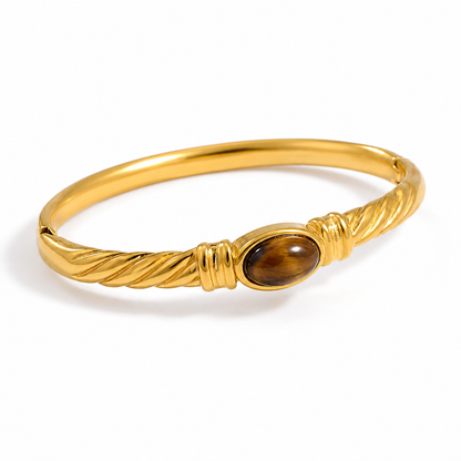 Easy Now Tiger Eye Gold Bangle Bracelet