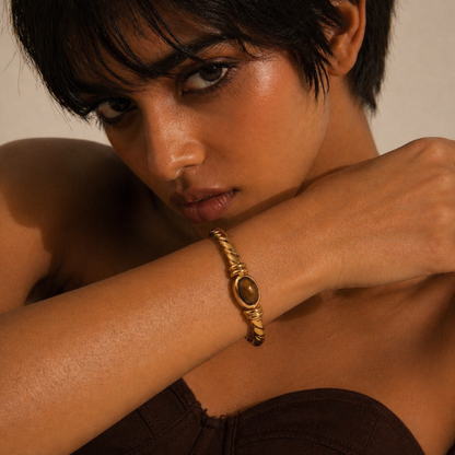 Easy Now Tiger Eye Gold Bangle Bracelet
