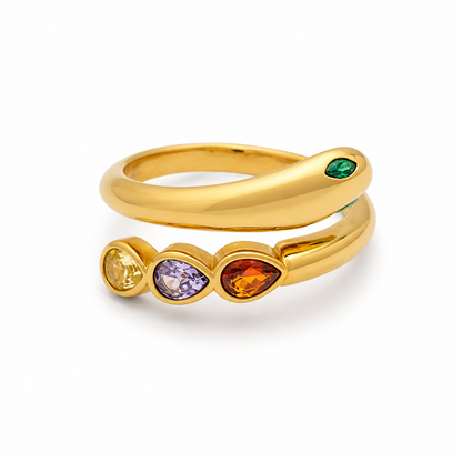 Color Theory Multicolour Stone Snake Gold Ring