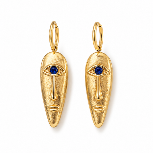 Still Processing Gold Drop Face Earrings