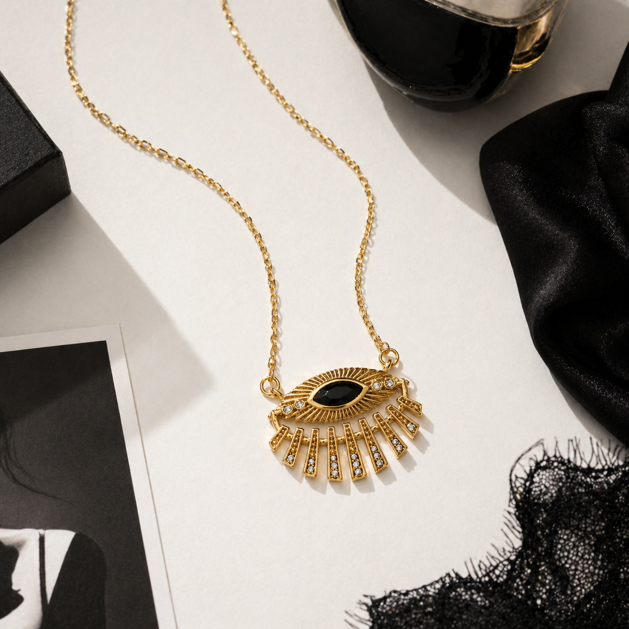 Know Your Place Gold Evil Eye Pendant Necklace