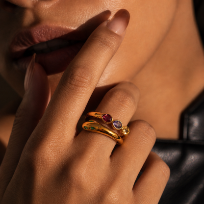 Color Theory Multicolour Stone Snake Gold Ring