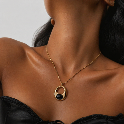 Comfort Zone Black Agate Gold Pendant Necklace