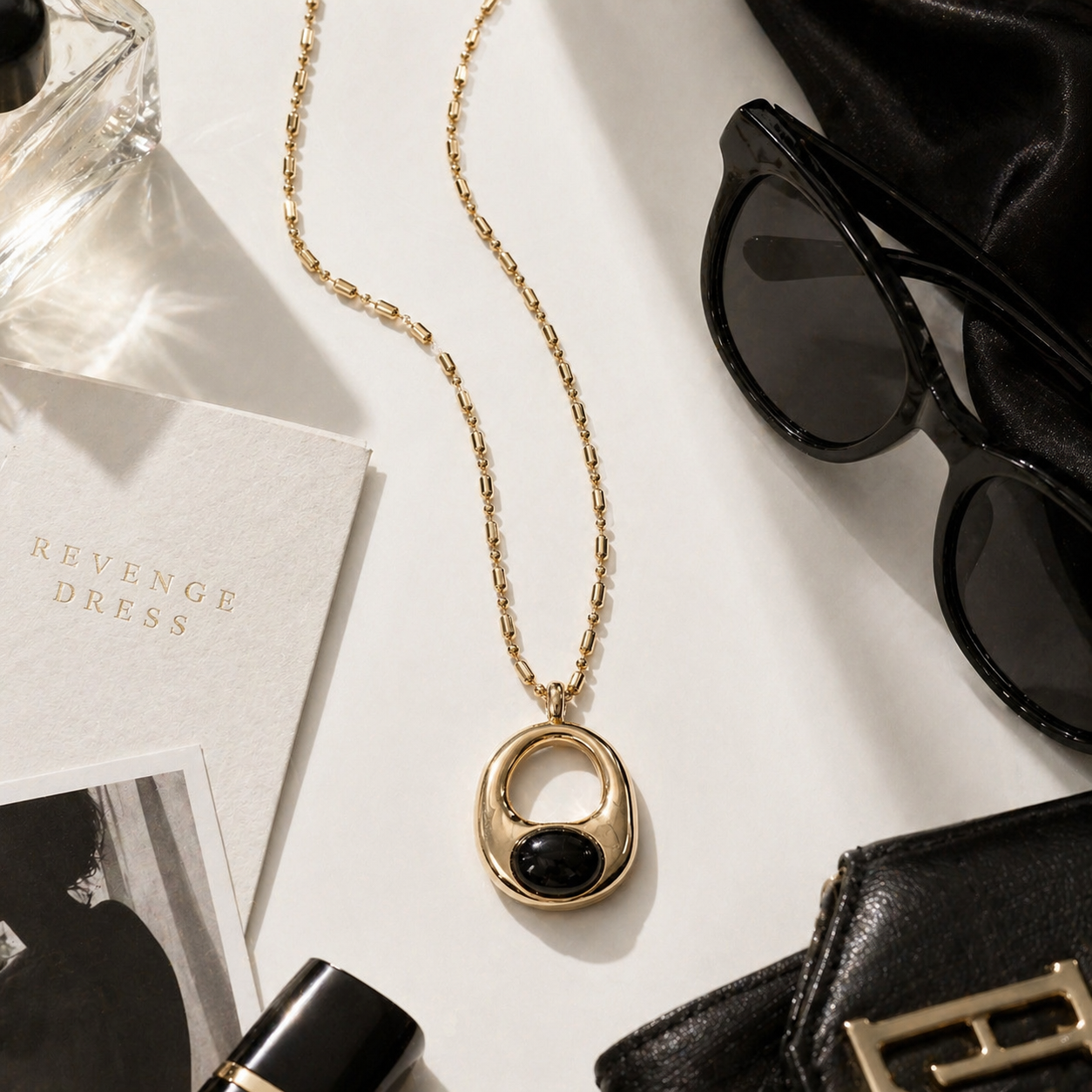 Comfort Zone Black Agate Gold Pendant Necklace