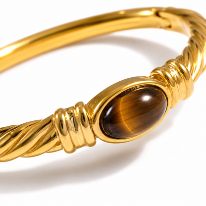 Easy Now Tiger Eye Gold Bangle Bracelet