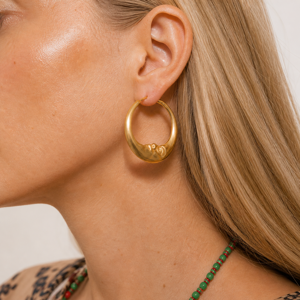 Fly Me To The Moon Face Hoop Earrings