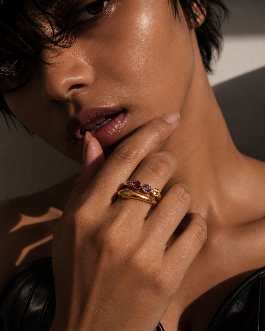 Color Theory Multicolour Stone Snake Gold Ring