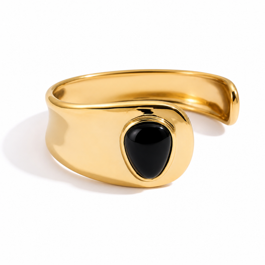 After Hours Black Agate Gold Cuff Bracelet