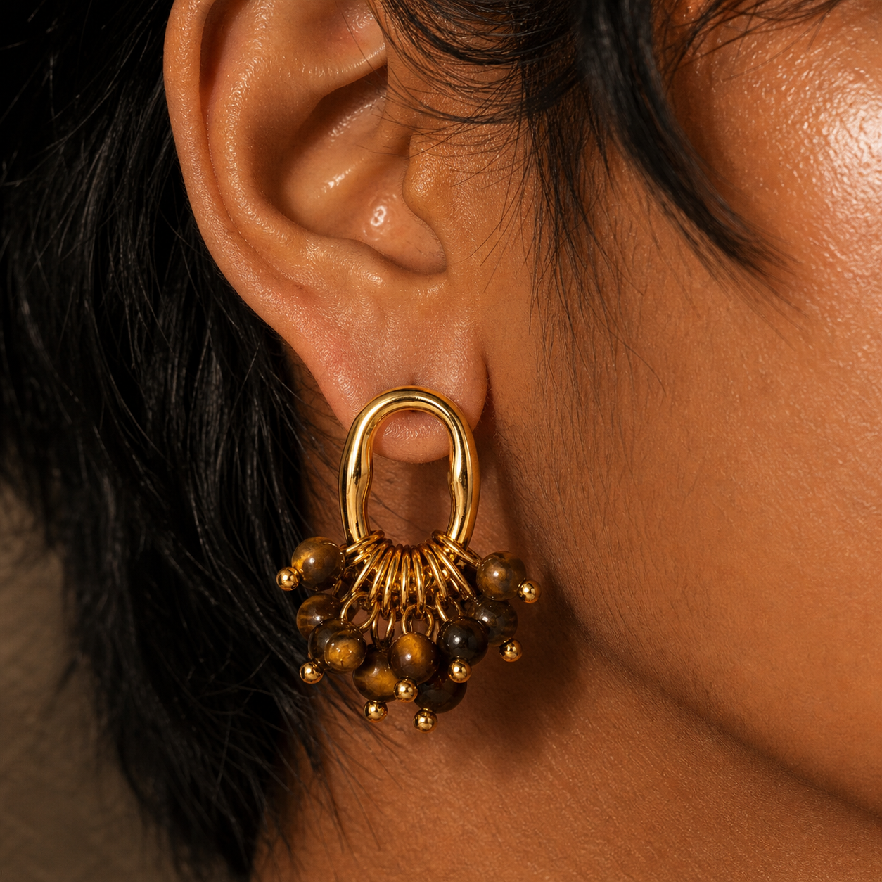 After Glow Tiger Eye Bead Stud Earrings