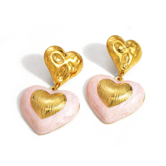 Kiss Me Heart Drop Stud Earrings