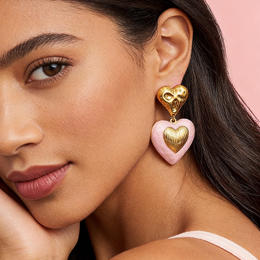 Kiss Me Heart Drop Stud Earrings