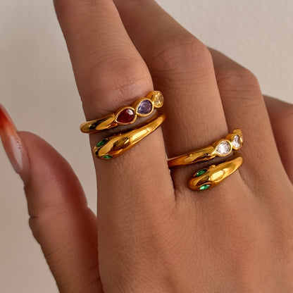 Color Theory Multicolour Stone Snake Gold Ring