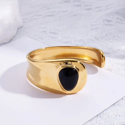 After Hours Black Agate Gold Cuff Bracelet