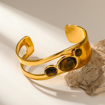 Pull It Together Tiger Eye Gold Cuff Bracelet