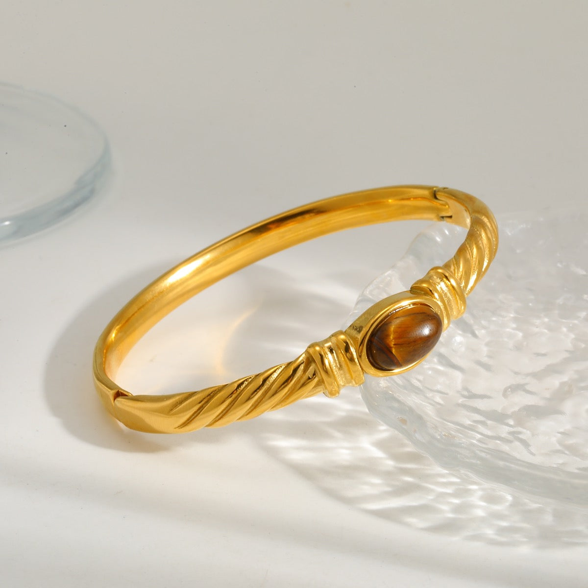 Easy Now Tiger Eye Gold Bangle Bracelet