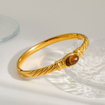 Easy Now Tiger Eye Gold Bangle Bracelet