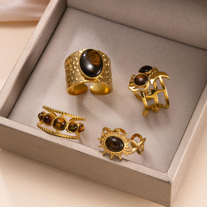 Grounded Gold Tiger Eye Ring Set of 4