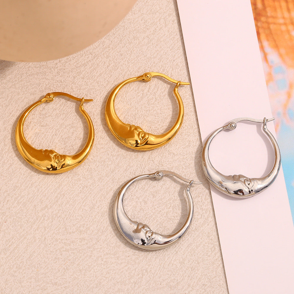 Fly Me To The Moon Face Hoop Earrings