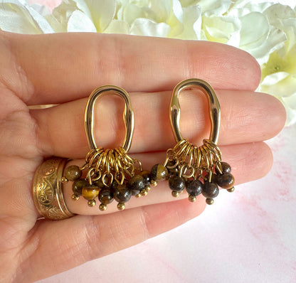 After Glow Tiger Eye Bead Stud Earrings