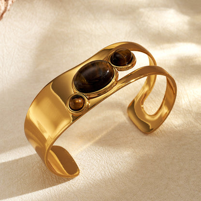 Pull It Together Tiger Eye Gold Cuff Bracelet