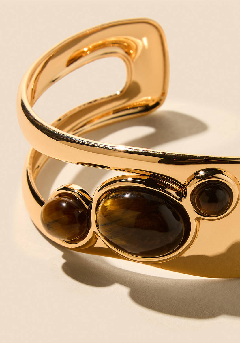 Pull It Together Tiger Eye Gold Cuff Bracelet