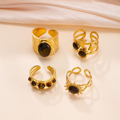 Grounded Gold Tiger Eye Ring Set of 4