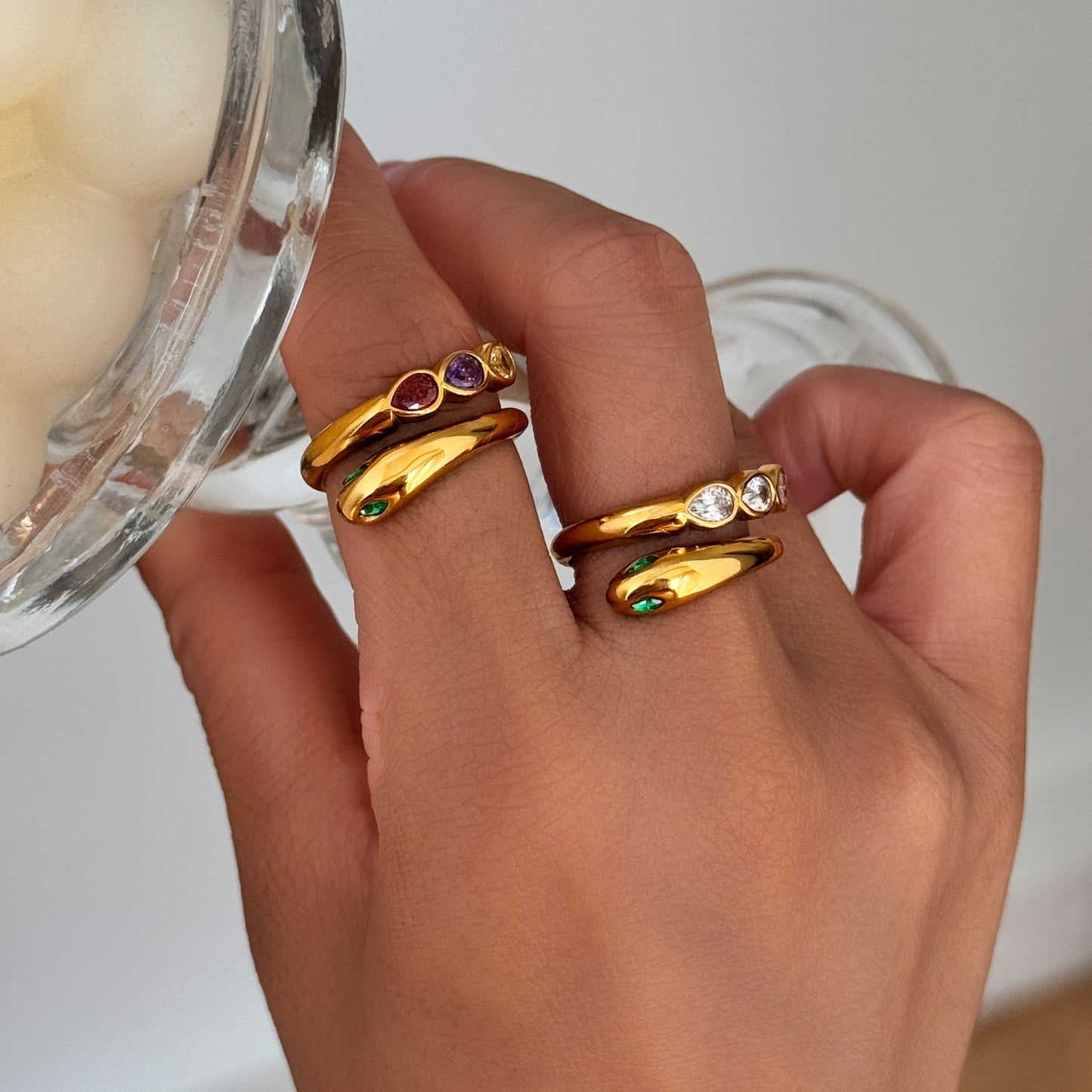 Color Theory Multicolour Stone Snake Gold Ring