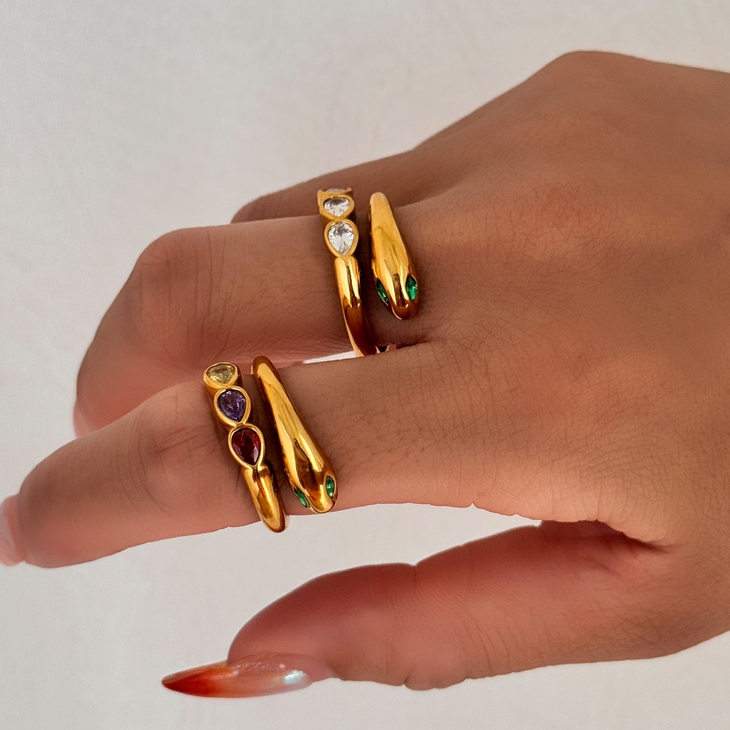 Color Theory Multicolour Stone Snake Gold Ring