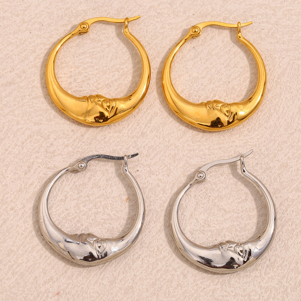 Fly Me To The Moon Face Hoop Earrings