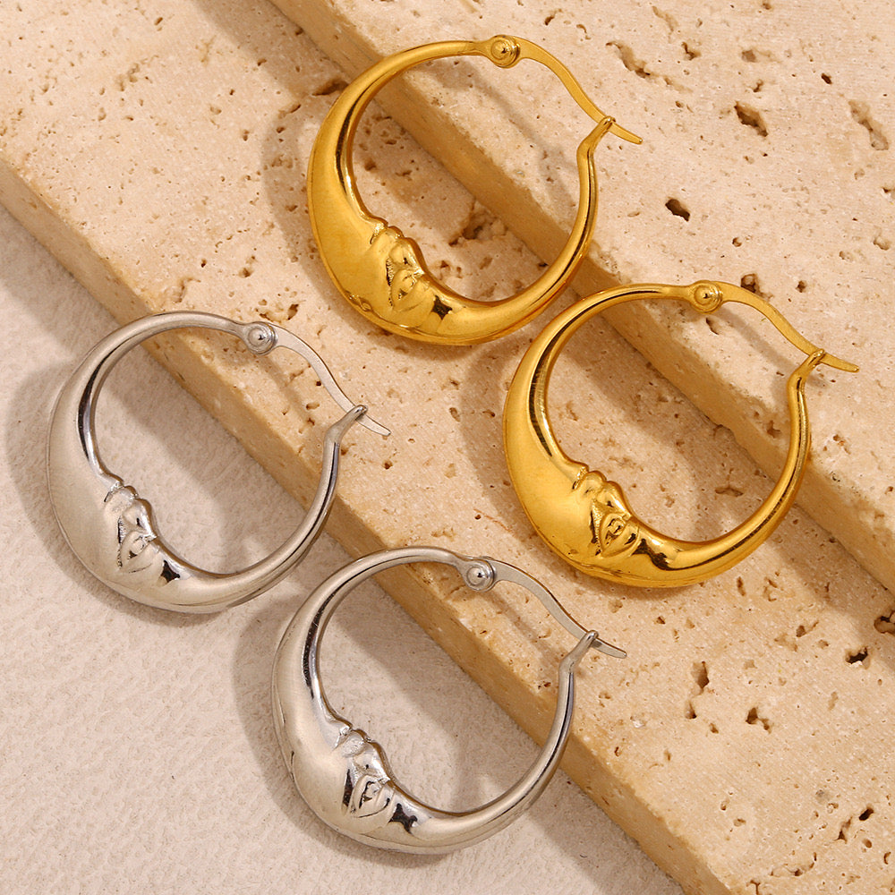 Fly Me To The Moon Face Hoop Earrings