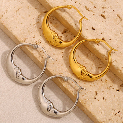 Fly Me To The Moon Face Hoop Earrings