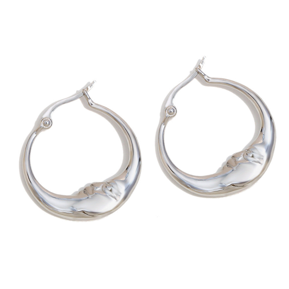 Fly Me To The Moon Face Hoop Earrings