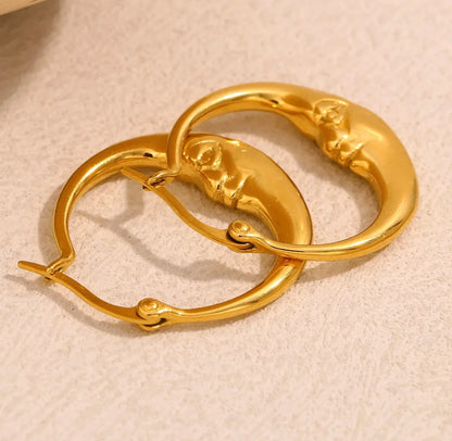 Fly Me To The Moon Face Hoop Earrings