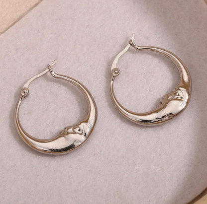 Fly Me To The Moon Face Hoop Earrings