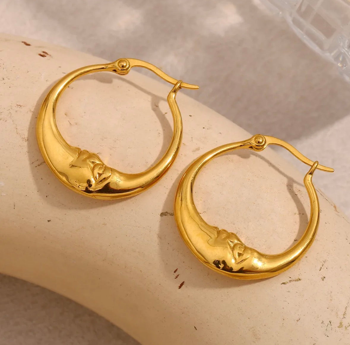 Fly Me To The Moon Face Hoop Earrings